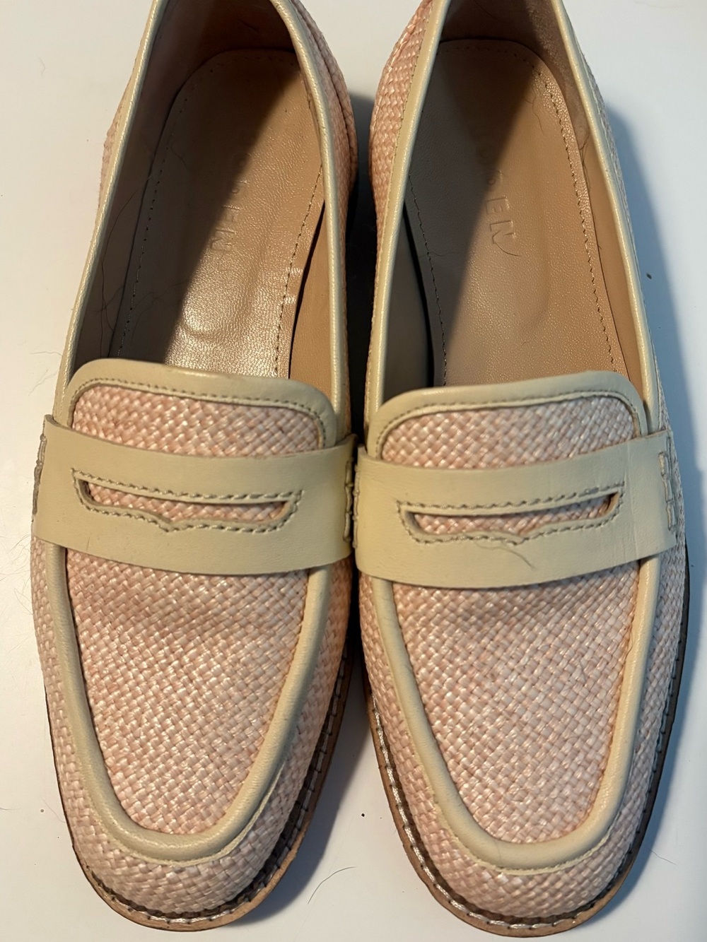 Boden Beige Woven Leather Penny Loafers